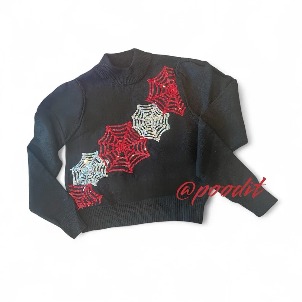 PEACH LOVE CALIFORNIA cob web black crop sweater S M L - Picture 7 of 8